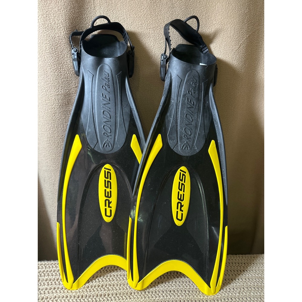 Cressi Palau Long Adjustable Fins Black Yellow Snorkeling Swimming S/M Italy